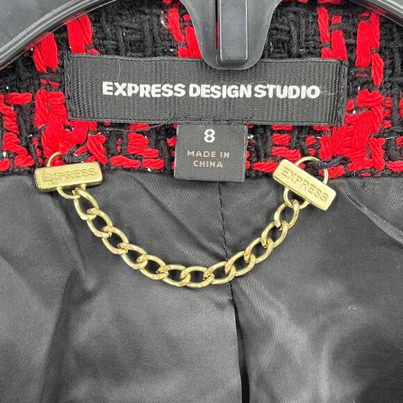 Express Tweed Houndstooth Blazer Jacket Womens Size 8 Silver Metallic - Picture 4 of 6